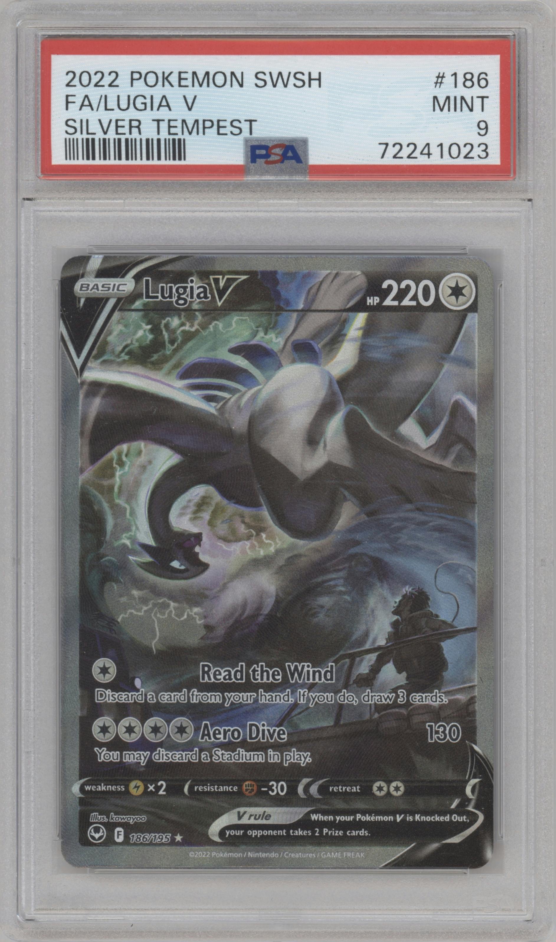Lugia V from the 2022 Pokemon SWSH set graded by PSA and given an overall grade of 9.