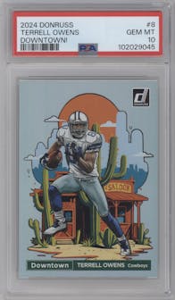 Terrell Owens from the 2024 Donruss set graded by PSA and given an overall grade of 10.
