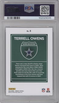 Terrell Owens from the 2024 Donruss set graded by PSA and given an overall grade of 10.