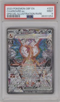 Charizard ex from the 2023 Pokemon SV set graded by PSA and given an overall grade of 9.