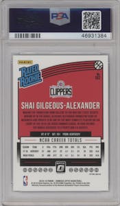 Shai Gilgeous-Alexander from the 2018-19 Panini Donruss Optic set featuring a Blue Velocity parallel graded by PSA and given an overall grade of 10.