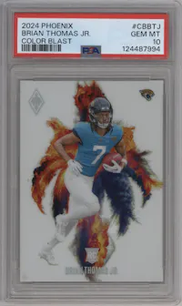 Brian Thomas Jr. from the 2024 Panini Phoenix set graded by PSA and given an overall grade of 10.