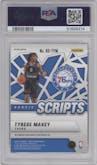 Tyrese Maxey from the 2020-21 Panini Mosaic set featuring a Gold parallel graded by PSA and given an overall grade of 10.