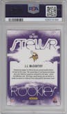 J.J. McCarthy from the 2024 Panini Rookies & Stars set featuring a Longevity parallel graded by PSA and given an overall grade of 10.