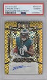 D'Andre Swift from the 2023 Panini Select set featuring a Gold Prizm parallel graded by PSA and given an overall grade of 10.