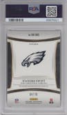 D'Andre Swift from the 2023 Panini Select set featuring a Gold Prizm parallel graded by PSA and given an overall grade of 10.