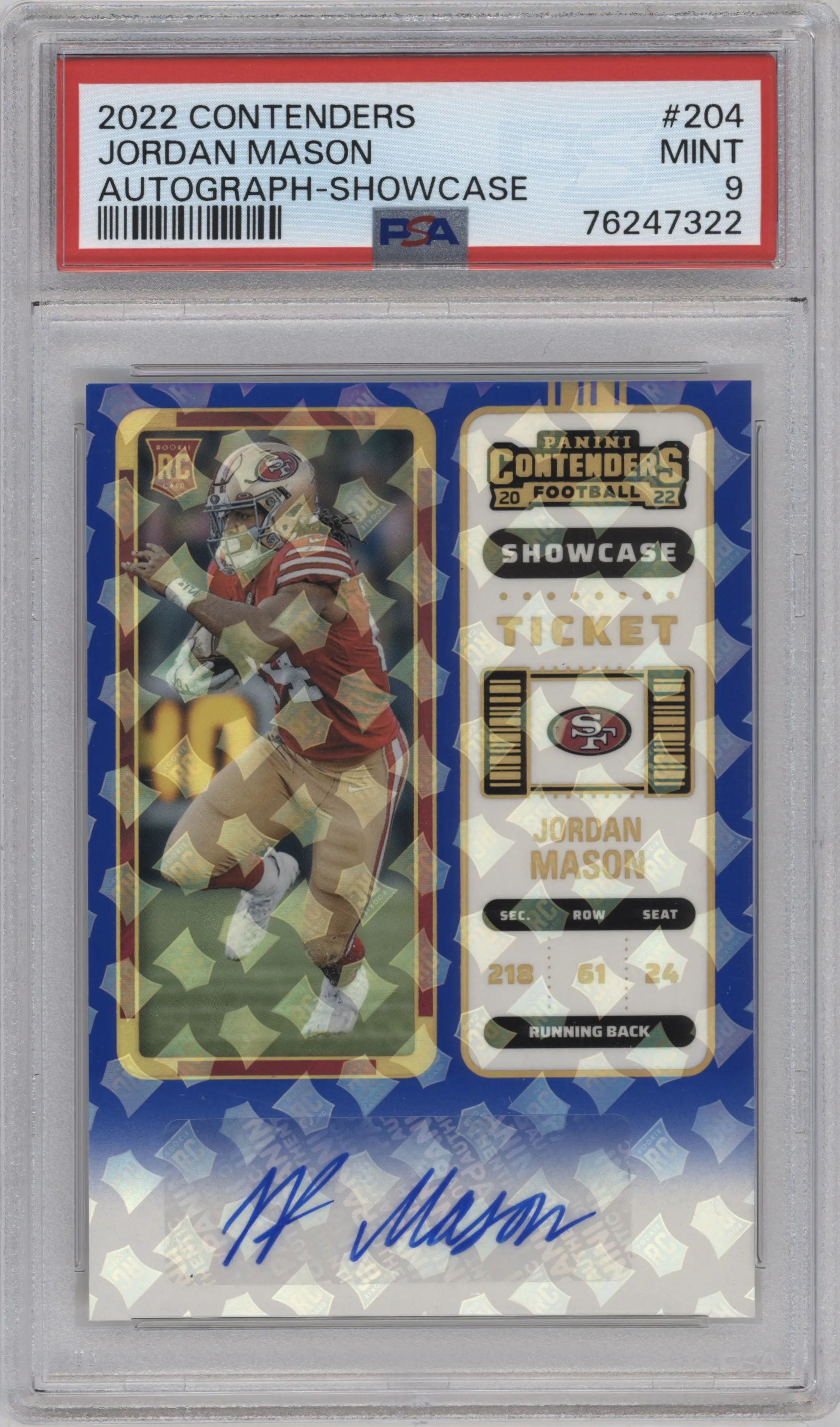 2022 Panini Contenders Rke.Tkt.Auto Jordan Mason Showcase #204 PSA 9