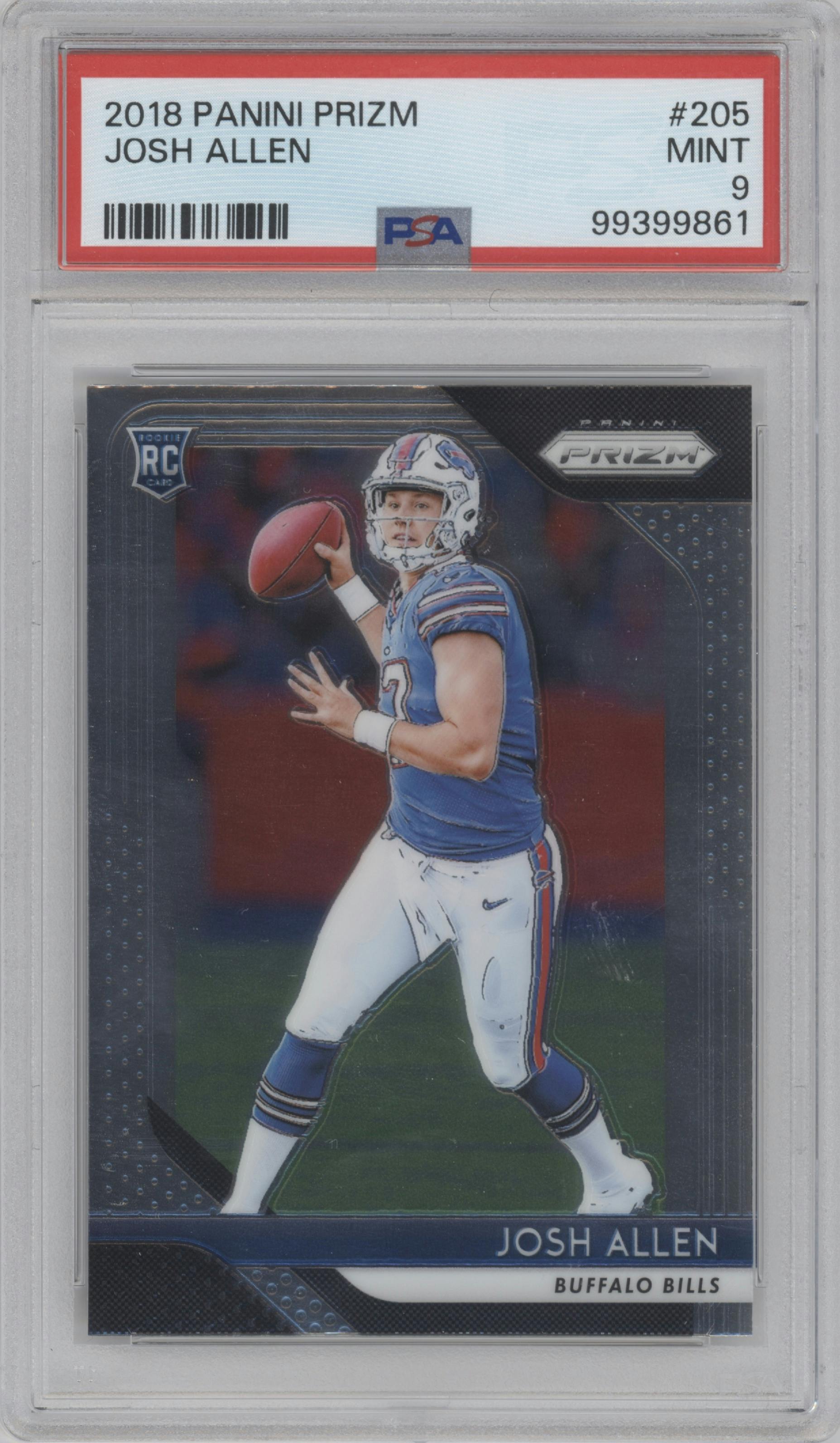 Josh Allen from the 2018 Panini Prizm set graded by PSA and given an overall grade of 9.