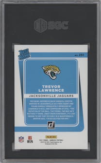 Trevor Lawrence from the 2021 Panini Donruss set featuring a Season Stat Line parallel graded by SGC and given an overall grade of 10.