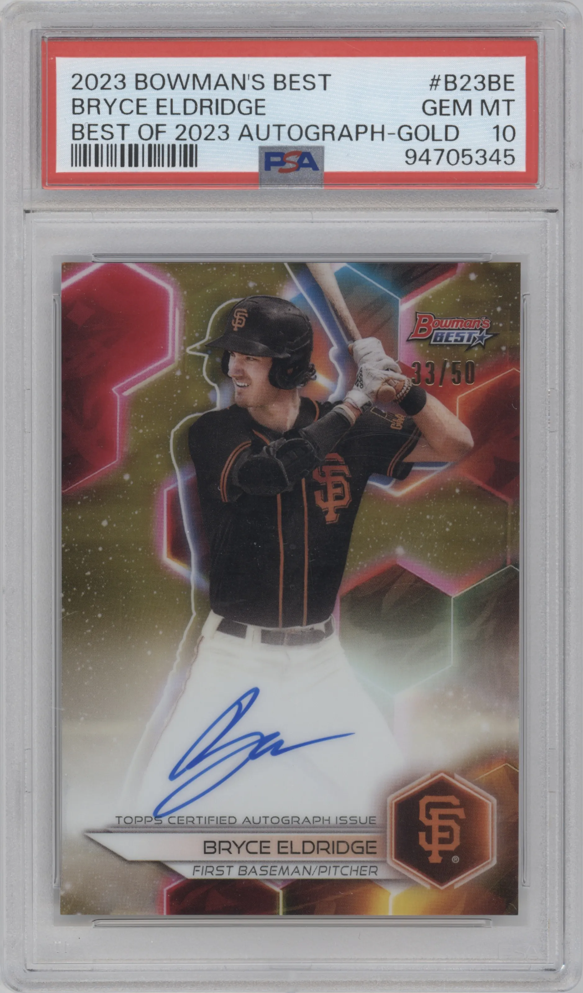 2023 Bowman's Best Best of 2023 Auto Bryce Eldridge Gold Refractor PSA 10