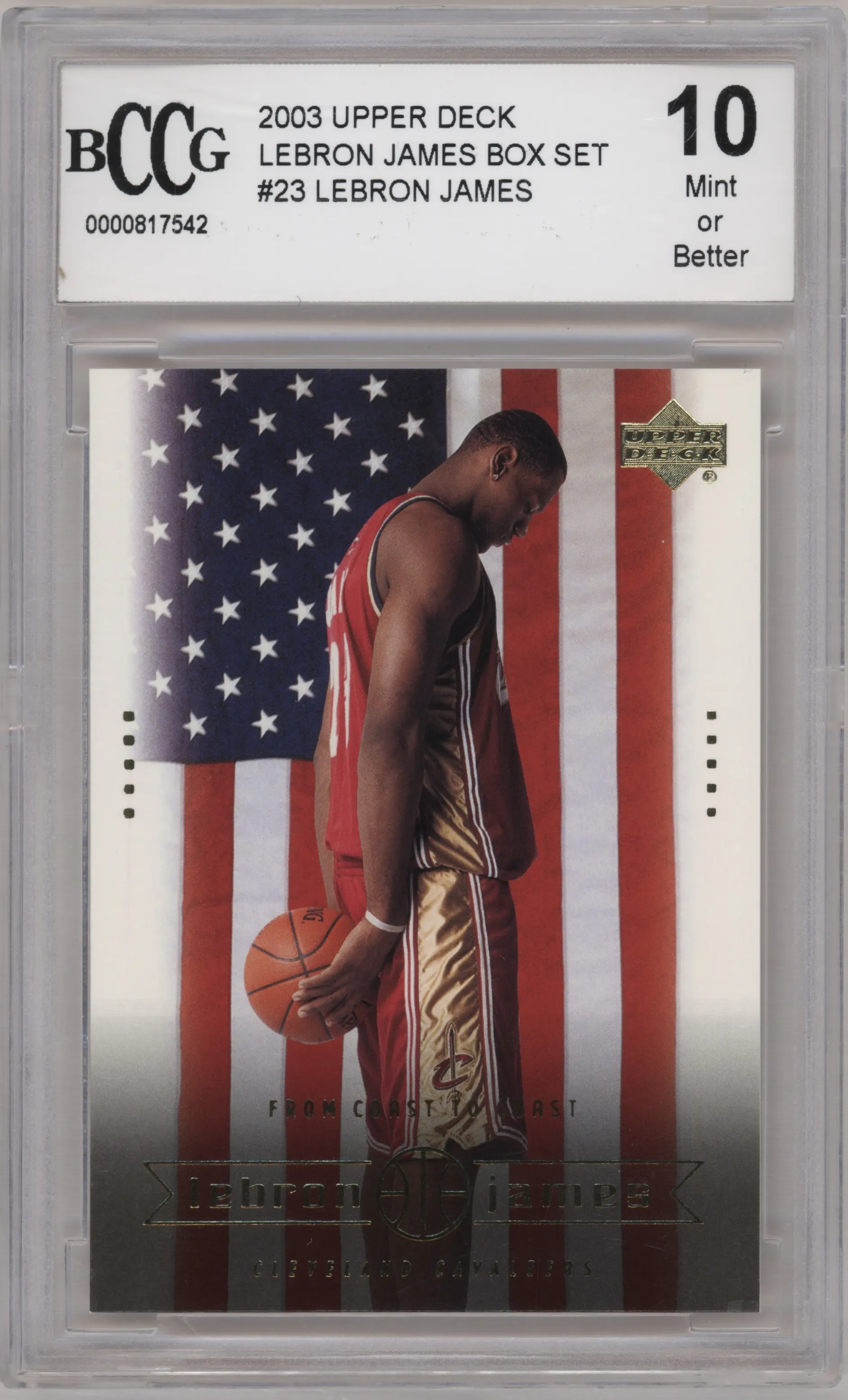 LeBron James from the 2003-04 Upper Deck LeBron James  set graded by Beckett and given an overall grade of 10.