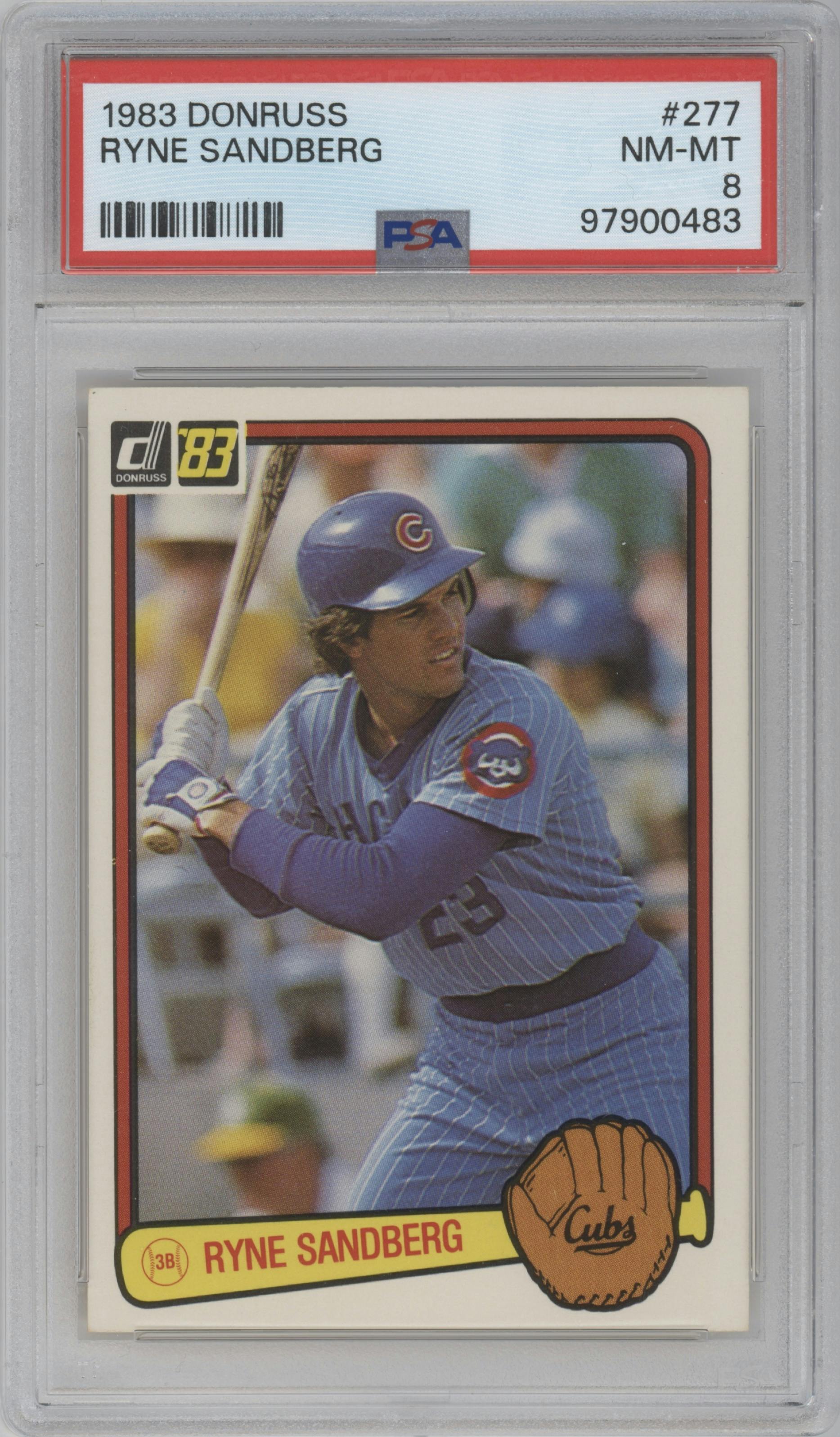 Ryne Sandberg from the 1983 Donruss set graded by PSA and given an overall grade of 8.