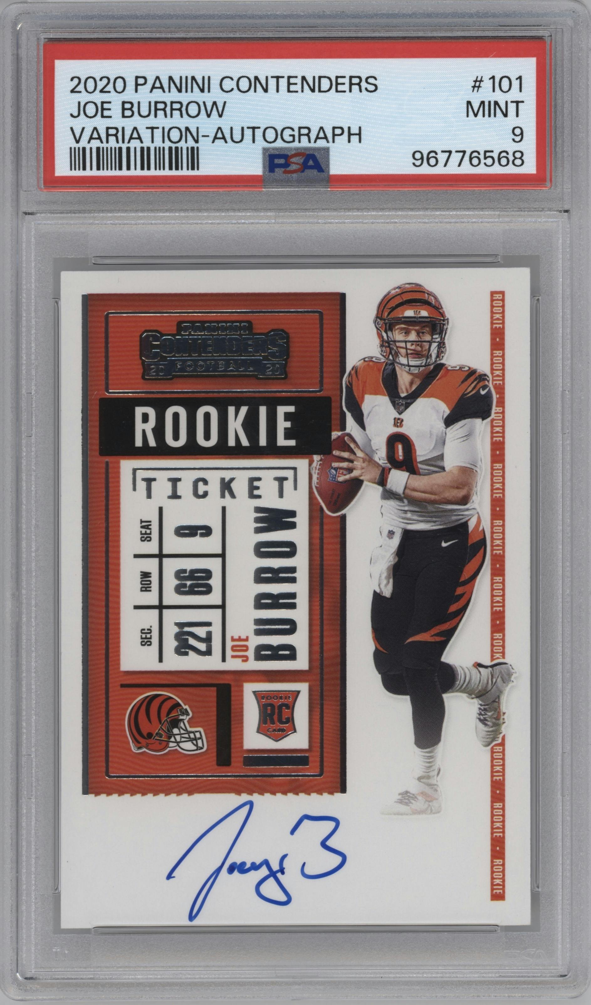 Joe Burrow from the 2020 Panini Contenders set graded by PSA and given an overall grade of 9.
