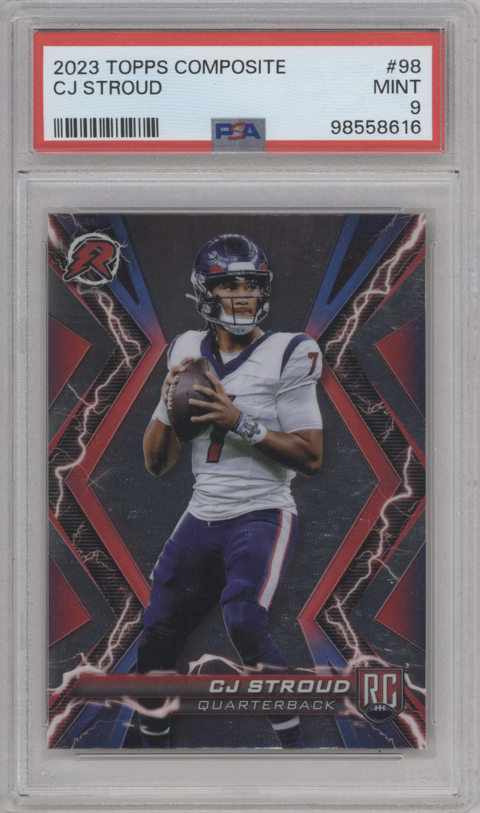 CJ Stroud from the 2023 Topps Composite set graded by PSA and given an overall grade of 9.