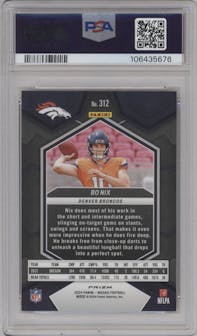Bo Nix from the 2024 Panini Mosaic set featuring a Choice Red and Green parallel graded by PSA and given an overall grade of 10.
