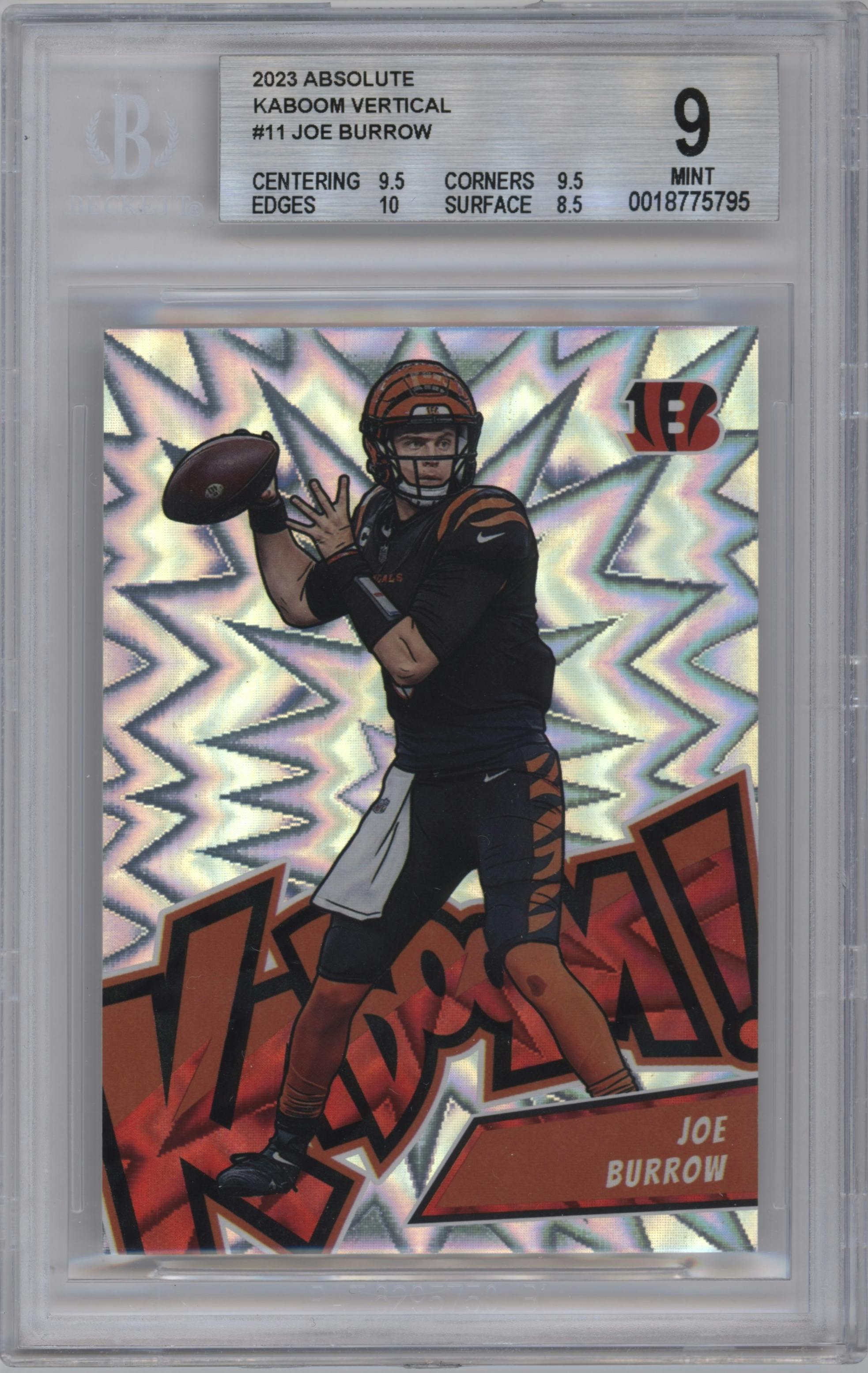 Joe Burrow from the 2023 Panini Absolute set graded by Beckett and given an overall grade of 9.