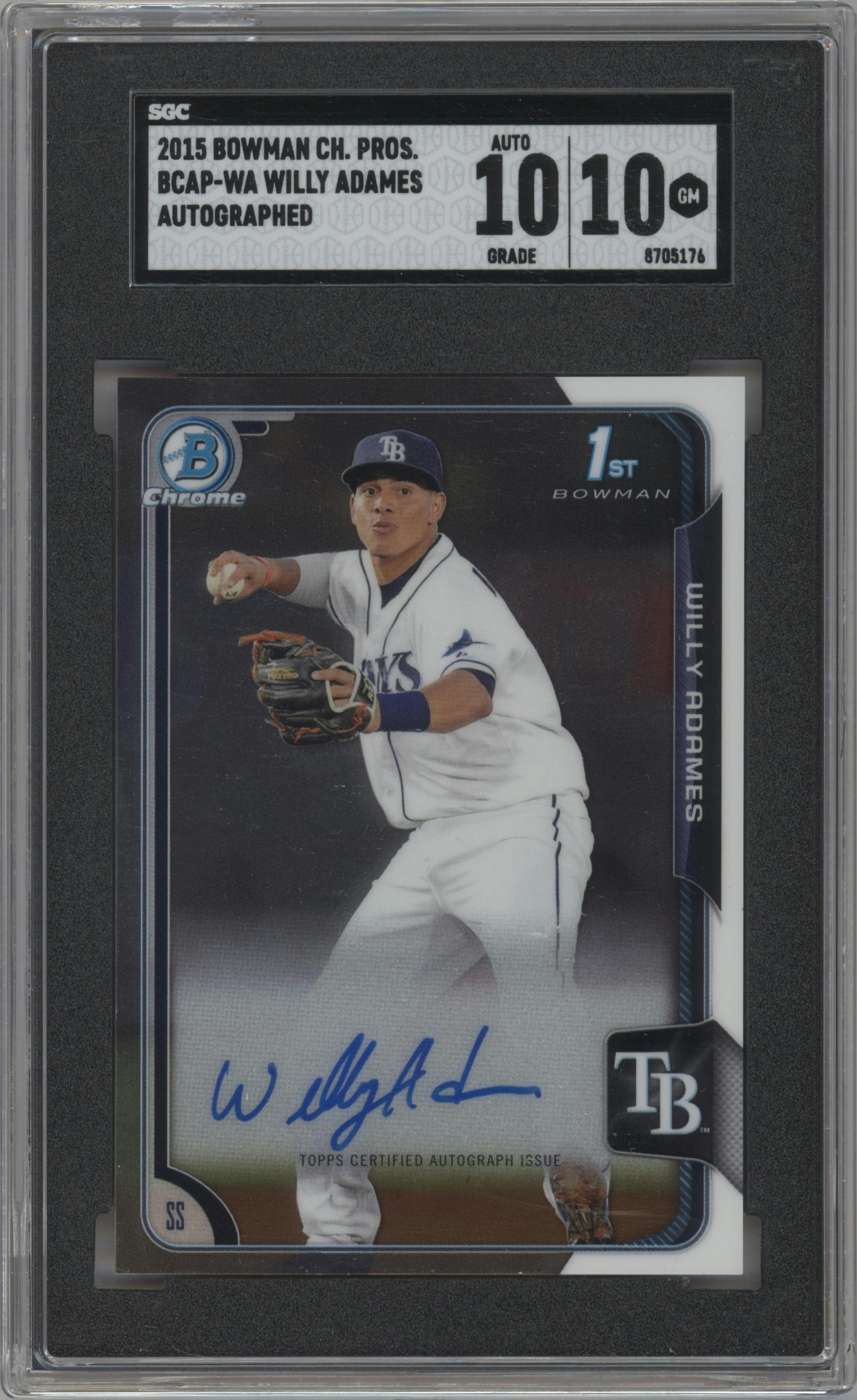 Willy Adames from the 2015 Bowman Chrome set graded by SGC and given an overall grade of 10.