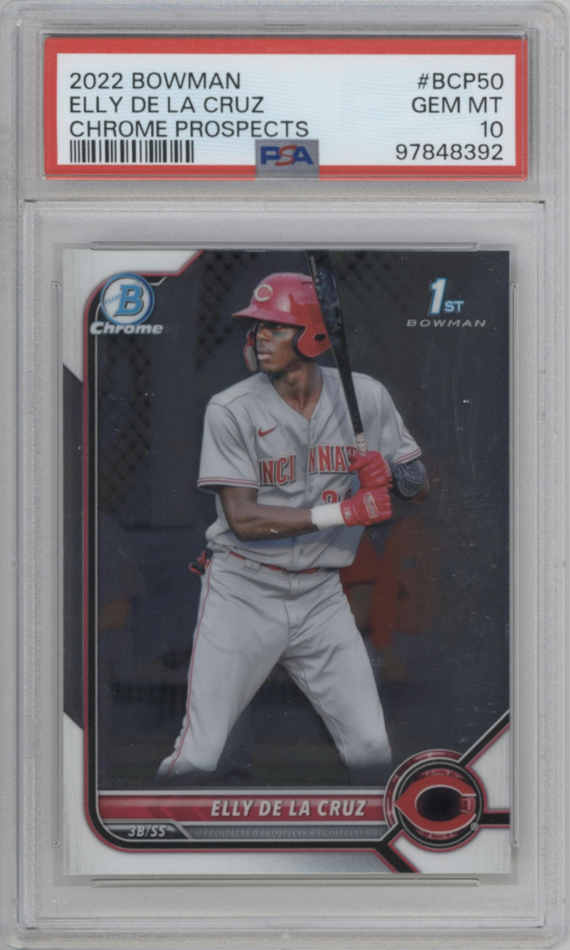 Elly De La Cruz from the 2022 Bowman set graded by PSA and given an overall grade of 10.
