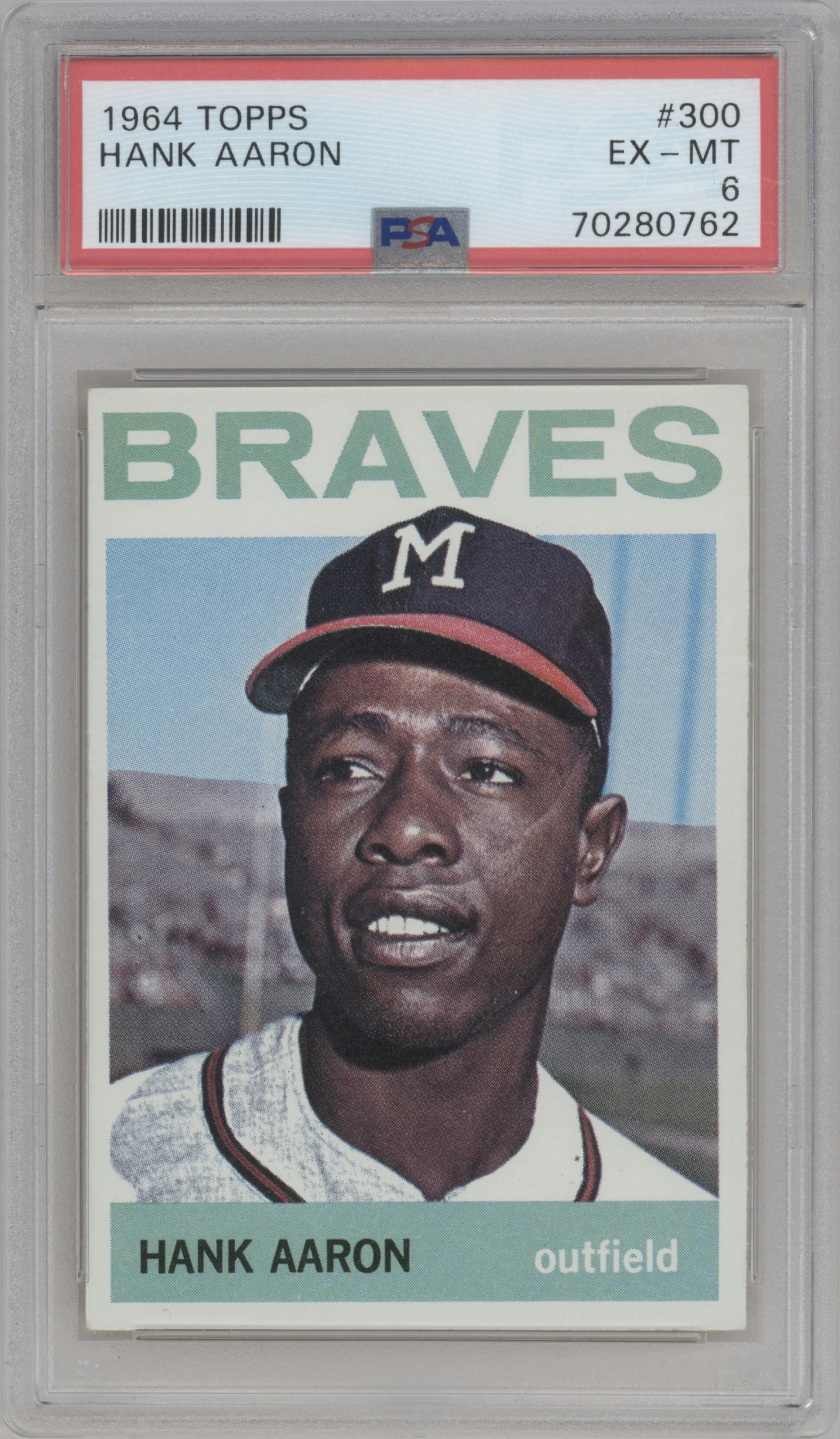 Hank Aaron from the 1964 Topps set graded by PSA and given an overall grade of 6.
