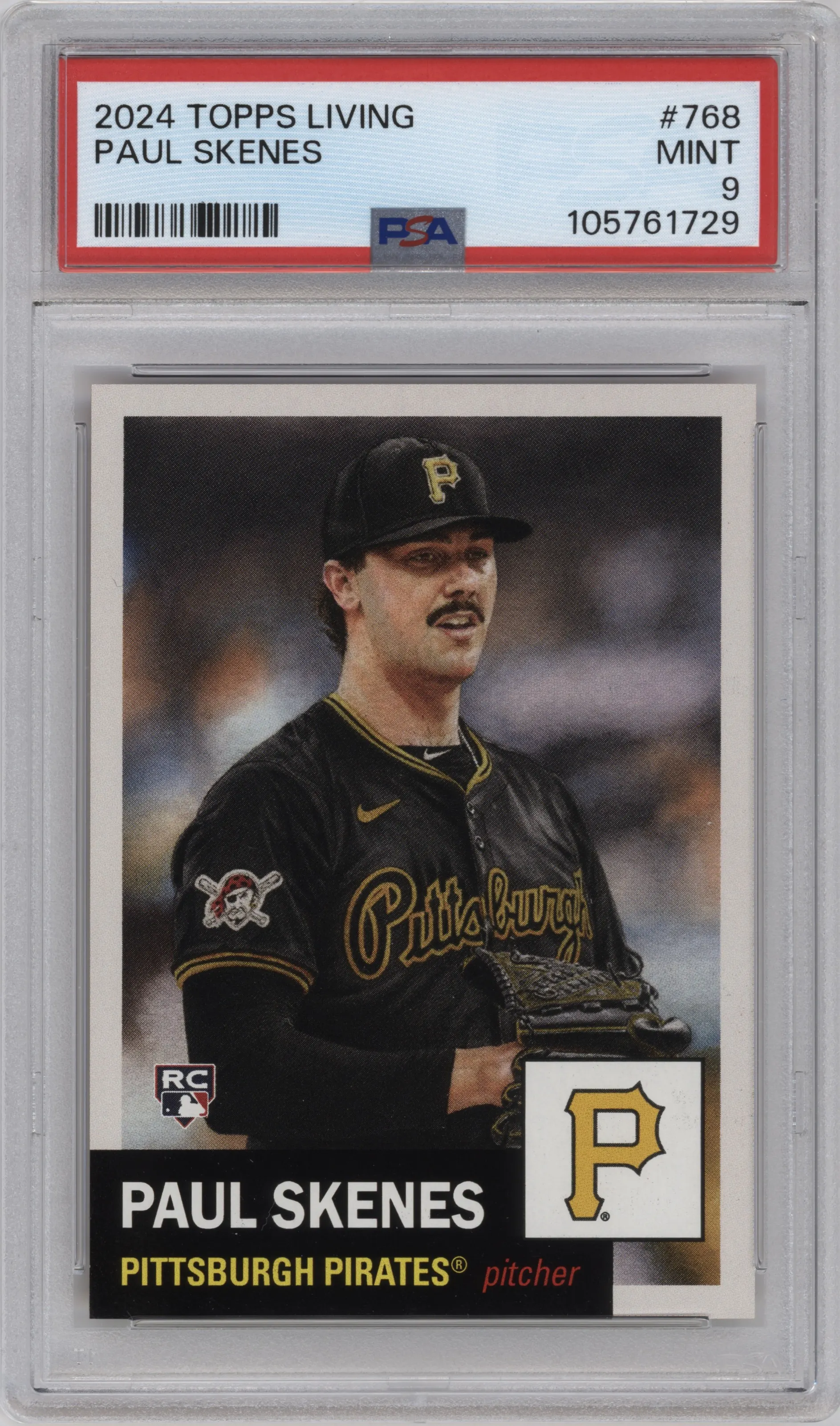 Paul Skenes from the 2024 Topps Living set graded by PSA and given an overall grade of 9.
