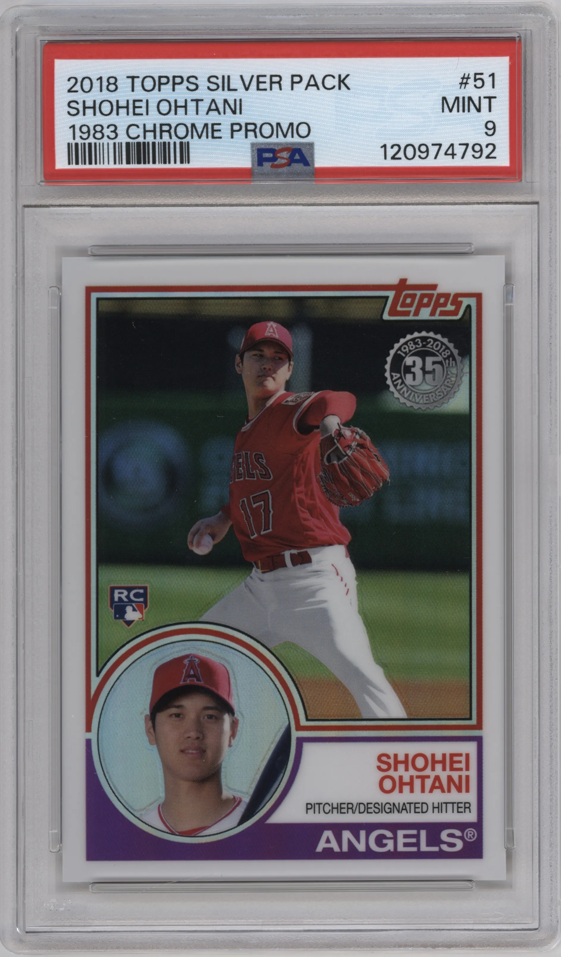 2018 Topps Silver Pack '83 Chrome Promo Shohei Ohtani #51 PSA 9