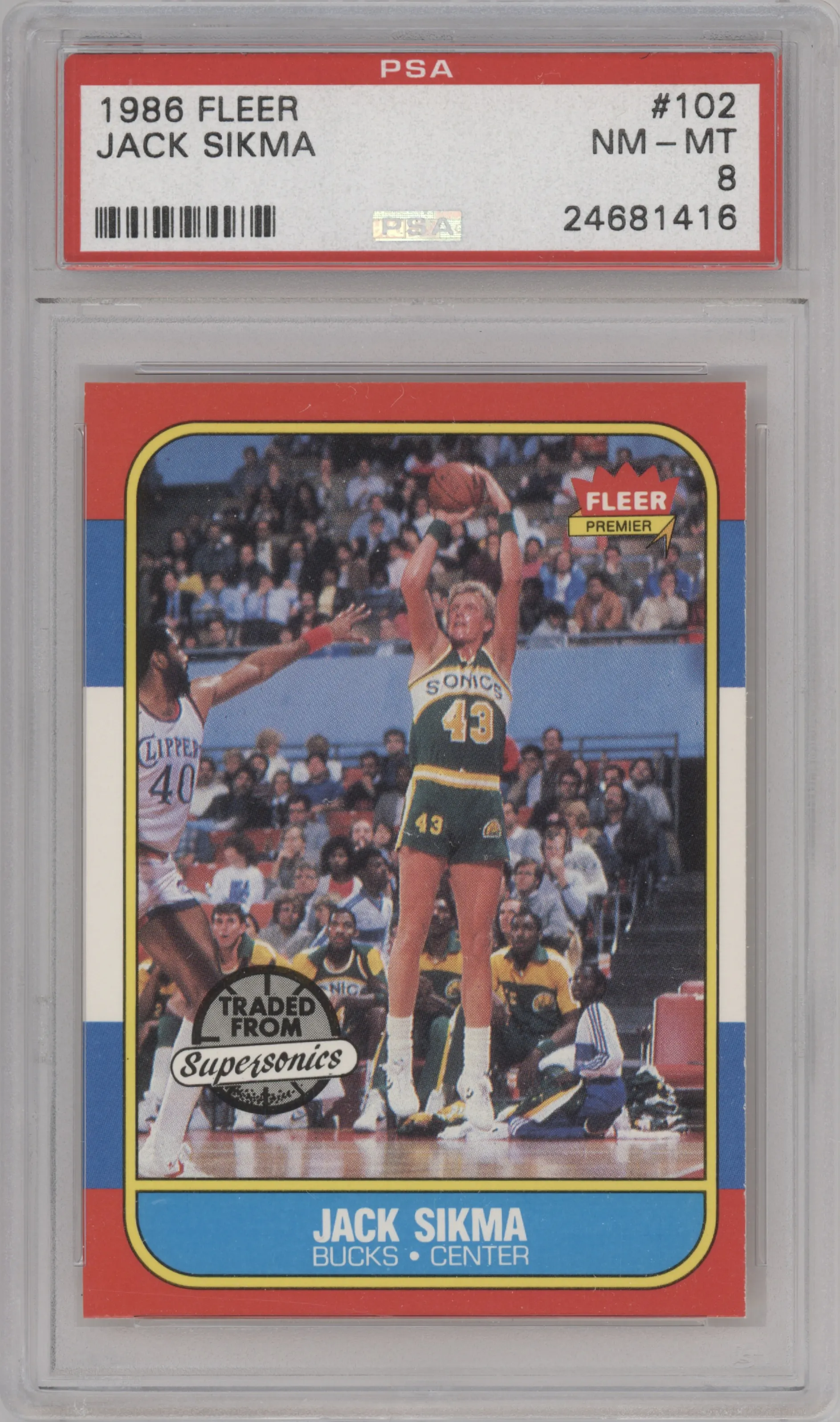 Jack Sikma from the 1986-87 Fleer set graded by PSA and given an overall grade of 8.