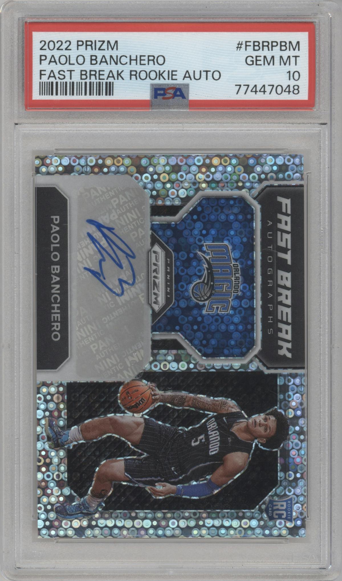 Paolo Banchero from the 2022-23 Panini Prizm  set graded by PSA and given an overall grade of 10.