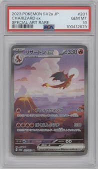 Charizard ex from the 2023 Pokemon SV JPN set graded by PSA and given an overall grade of 10.