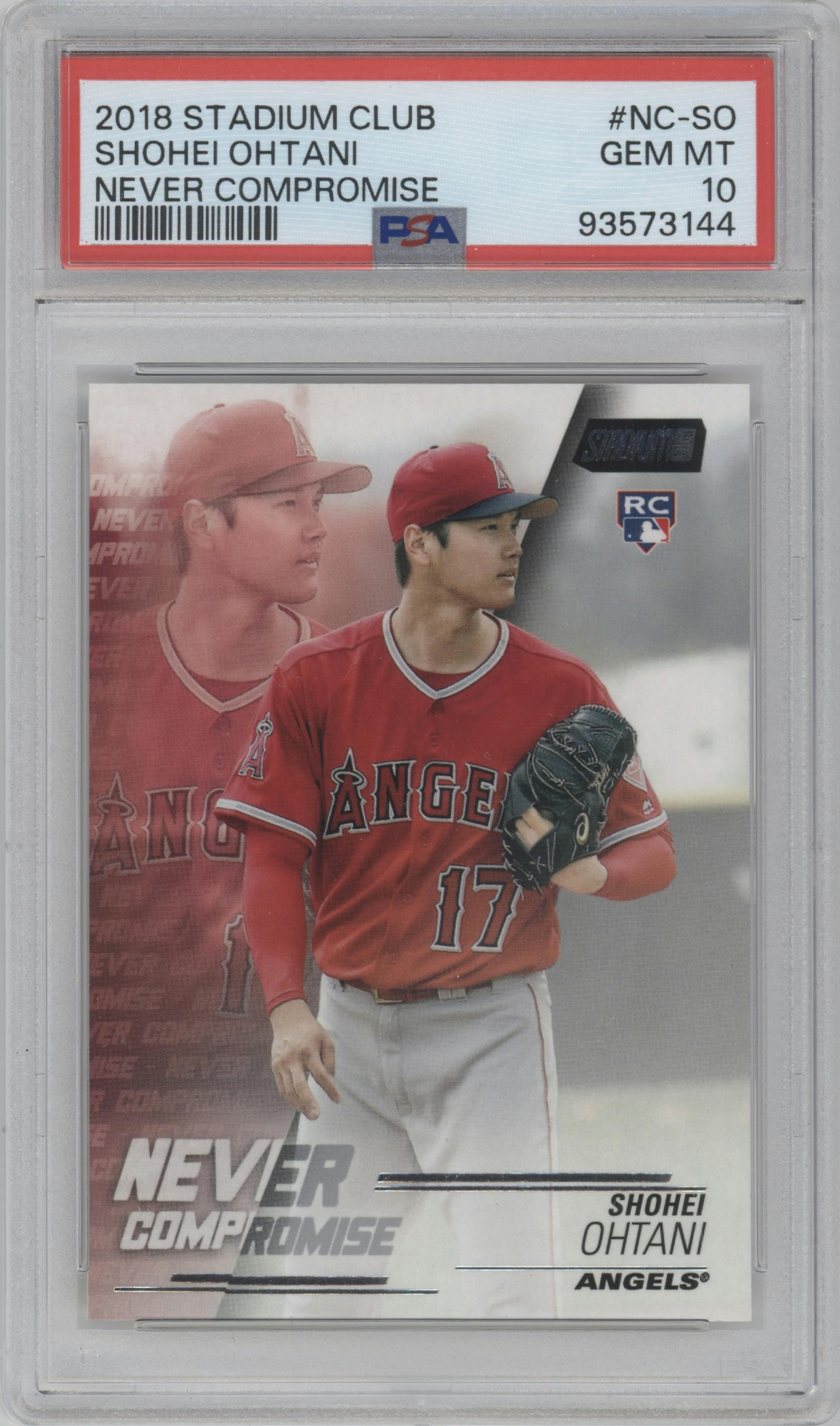 Shohei Ohtani from the 2018 Topps Stadium Club set graded by PSA and given an overall grade of 10.