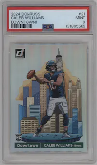 Caleb Williams from the 2024 Donruss set graded by PSA and given an overall grade of 9.