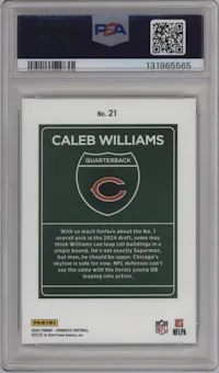 Caleb Williams from the 2024 Donruss set graded by PSA and given an overall grade of 9.