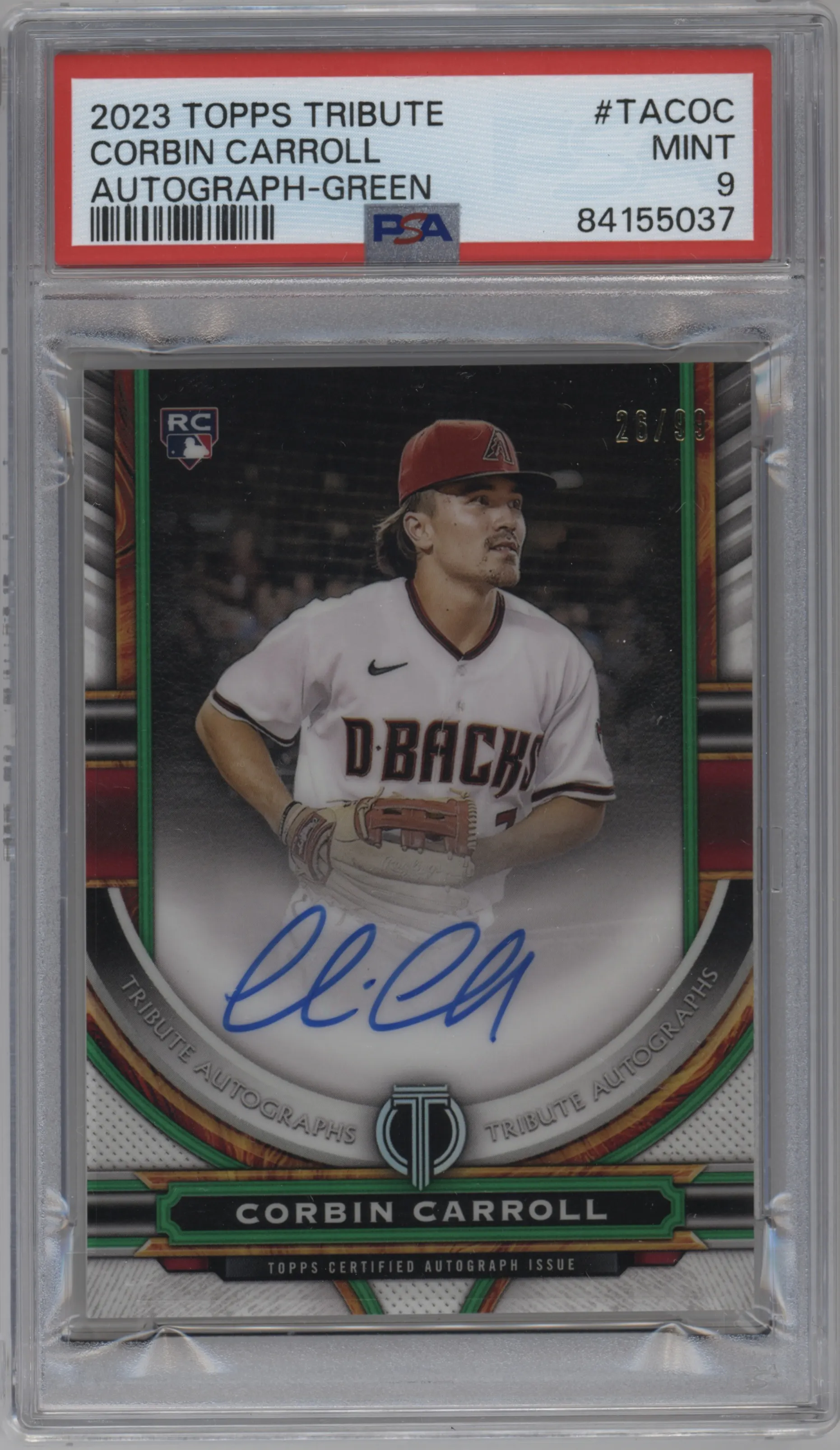 2023 Topps Tribute Tribute Auto Corbin Carroll Green #TA-COC PSA 9