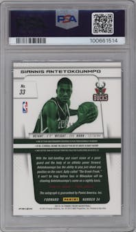 Giannis Antetokounmpo from the 2013-14 Panini Prizm set featuring a Blue Prizm parallel graded by PSA and given an overall grade of 10.