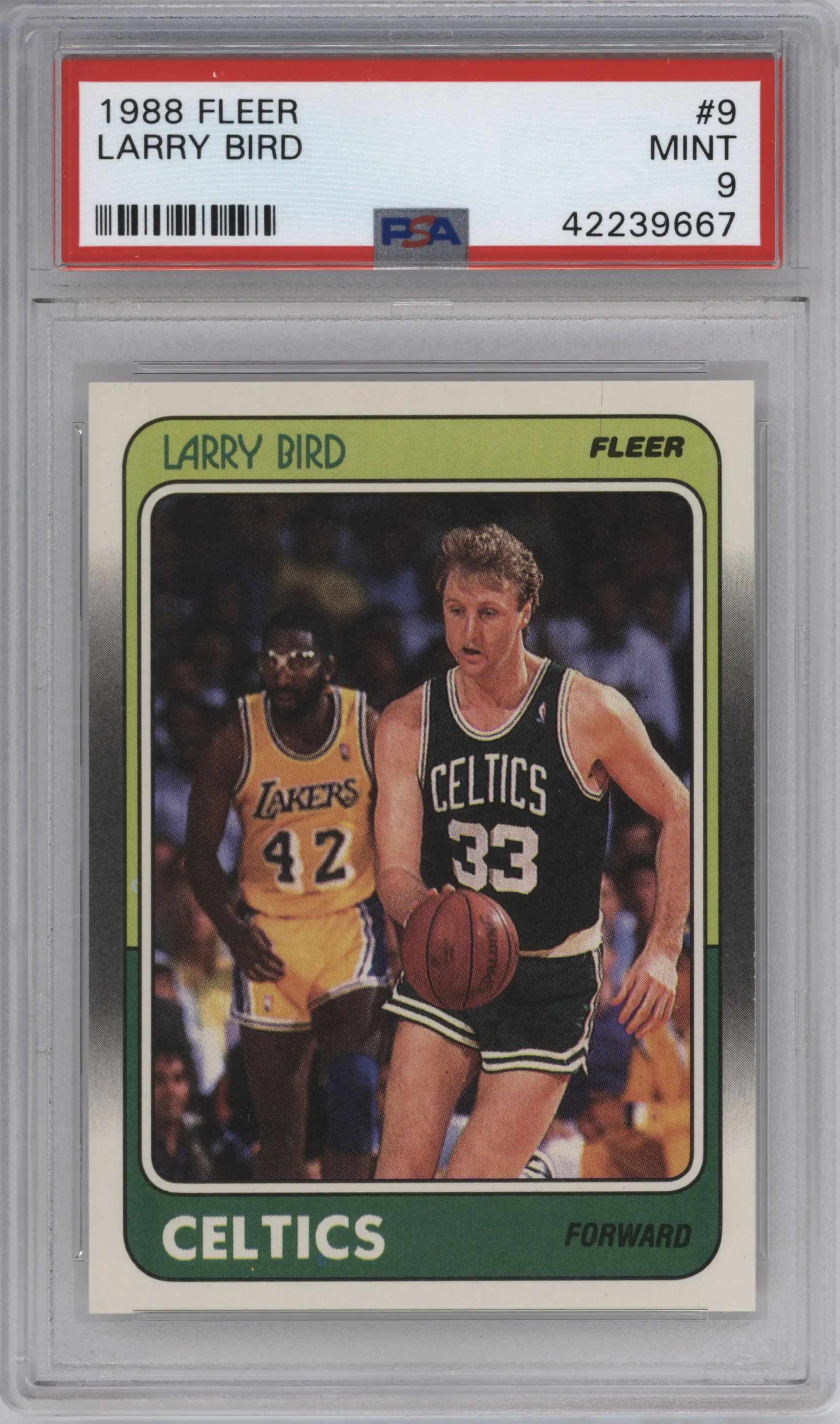 Larry Bird from the 1988-89 Fleer set graded by PSA and given an overall grade of 9.