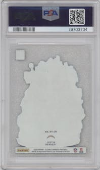 Justin Herbert  from the 2022 Clearly Donruss set featuring a Holo Platinum  parallel graded by PSA and given an overall grade of 9.