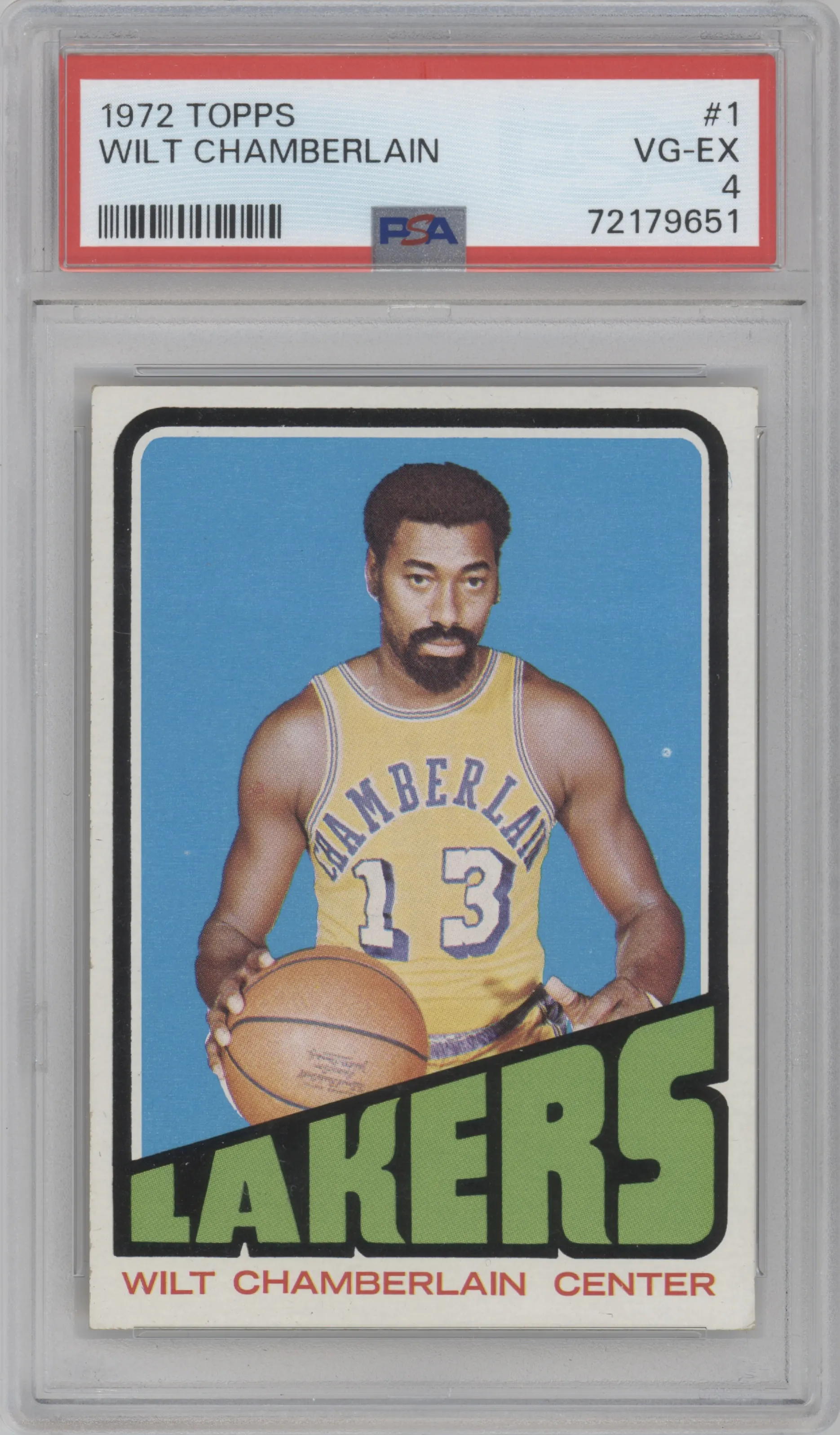 Wilt Chamberlain from the 1972-73 Topps Basketball set graded by PSA and given an overall grade of 4.