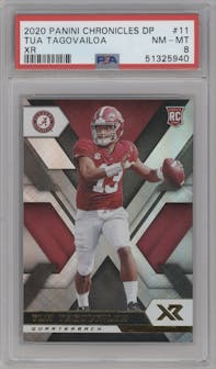 Tua Tagovailoa from the 2020 Panini Chronicles Draft Picks  set graded by PSA and given an overall grade of 8.