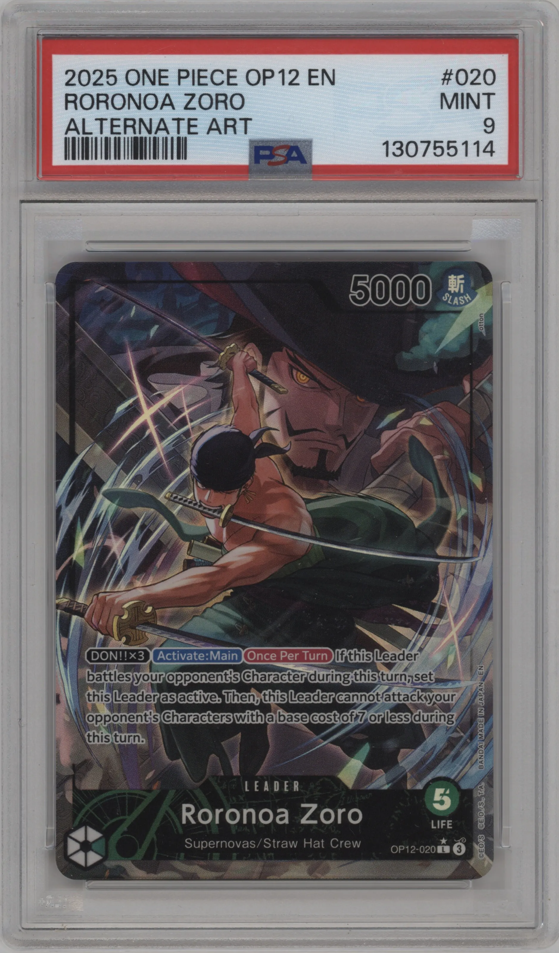 2025 One Piece JPN Legacy of the Master Roronoa Zoro Alternate Art PSA 9