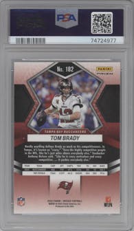 Tom Brady from the 2022 Panini Mosaic set featuring a White Sparkle parallel graded by PSA and given an overall grade of 10.