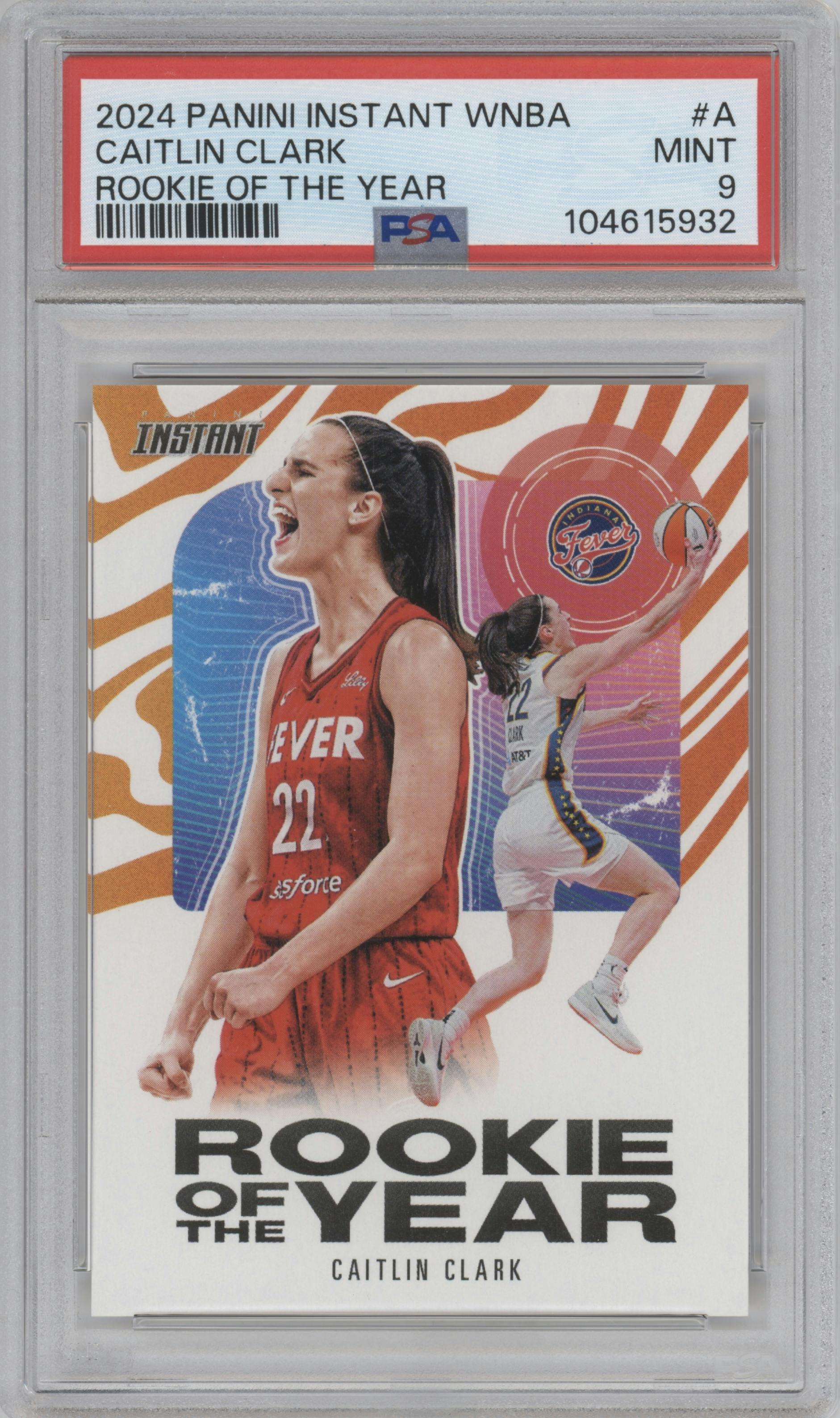 Caitlin Clark from the 2024-25 Panini Instant WNBA set graded by PSA and given an overall grade of 9.