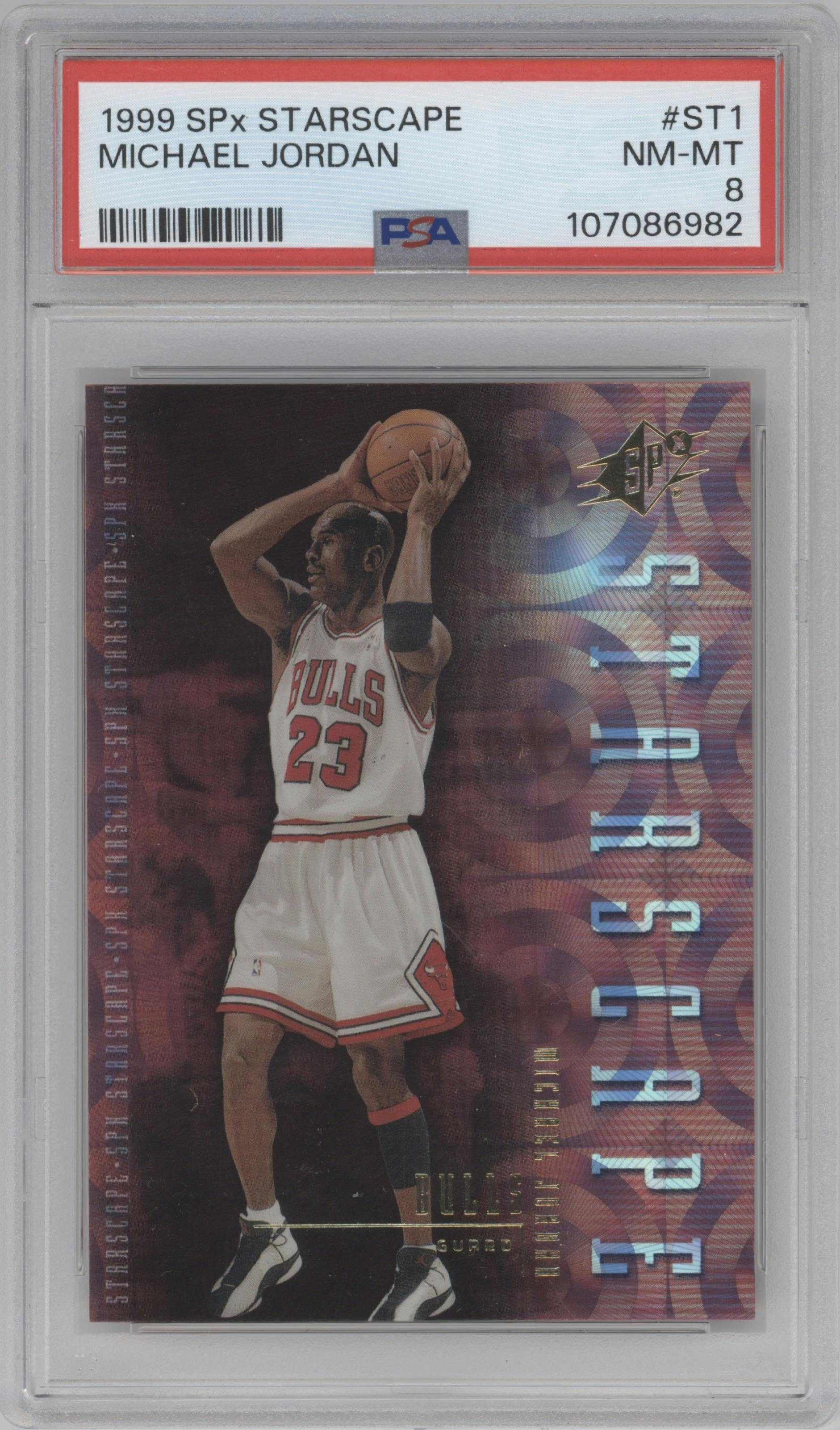 Michael Jordan from the 1999-00 Upper Deck SPX set graded by PSA and given an overall grade of 8.