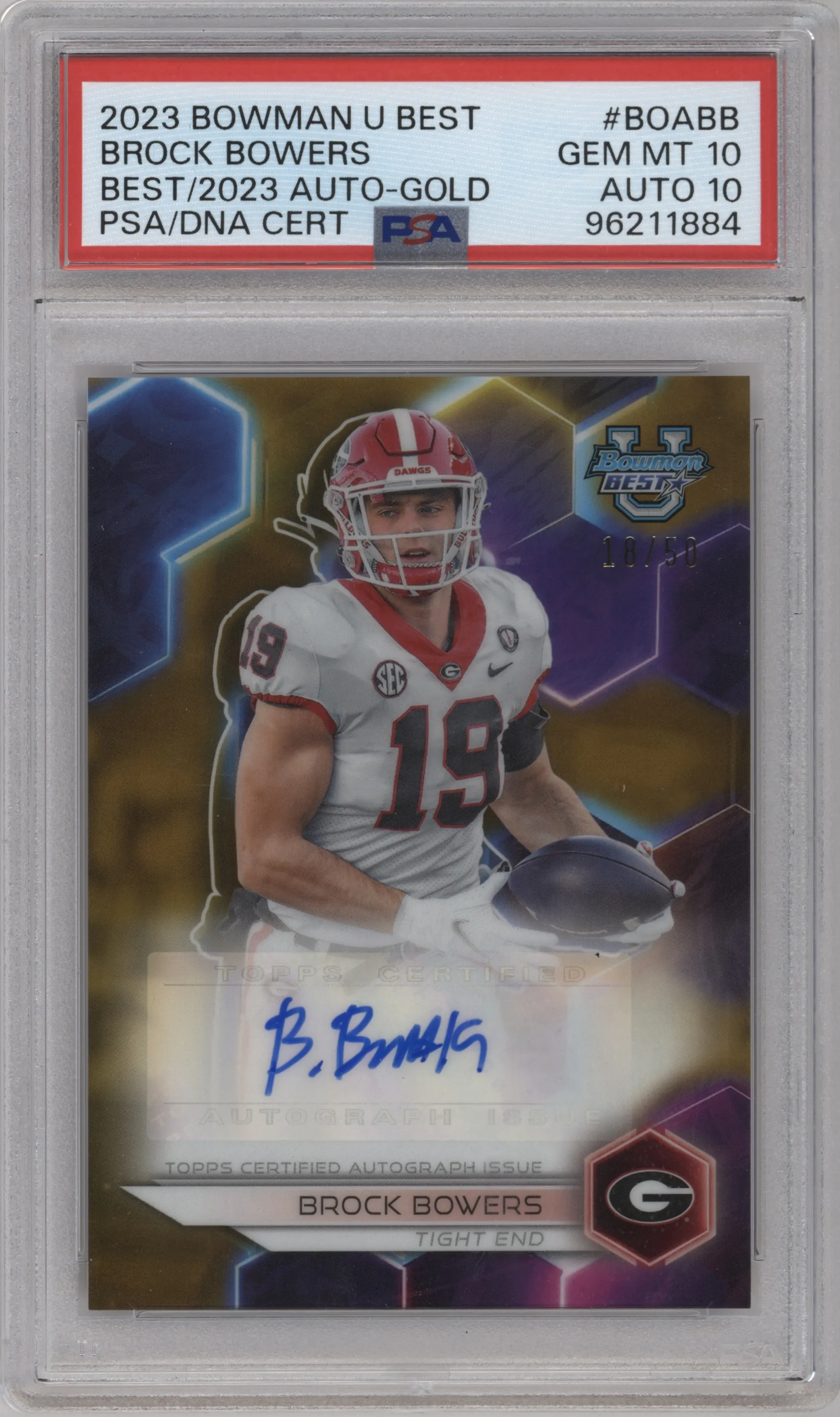 2023 Bowman University's Best Best of '23 Auto Brock Bowers Gold Refractor #BOA-BB PSA 10