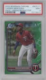 Yasser Mercedes from the 2022 Bowman Chrome set featuring a Green Refractor parallel graded by PSA and given an overall grade of 9.
