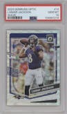 Lamar Jackson from the 2023 Donruss Optic set featuring a Wave  parallel graded by PSA and given an overall grade of 10.