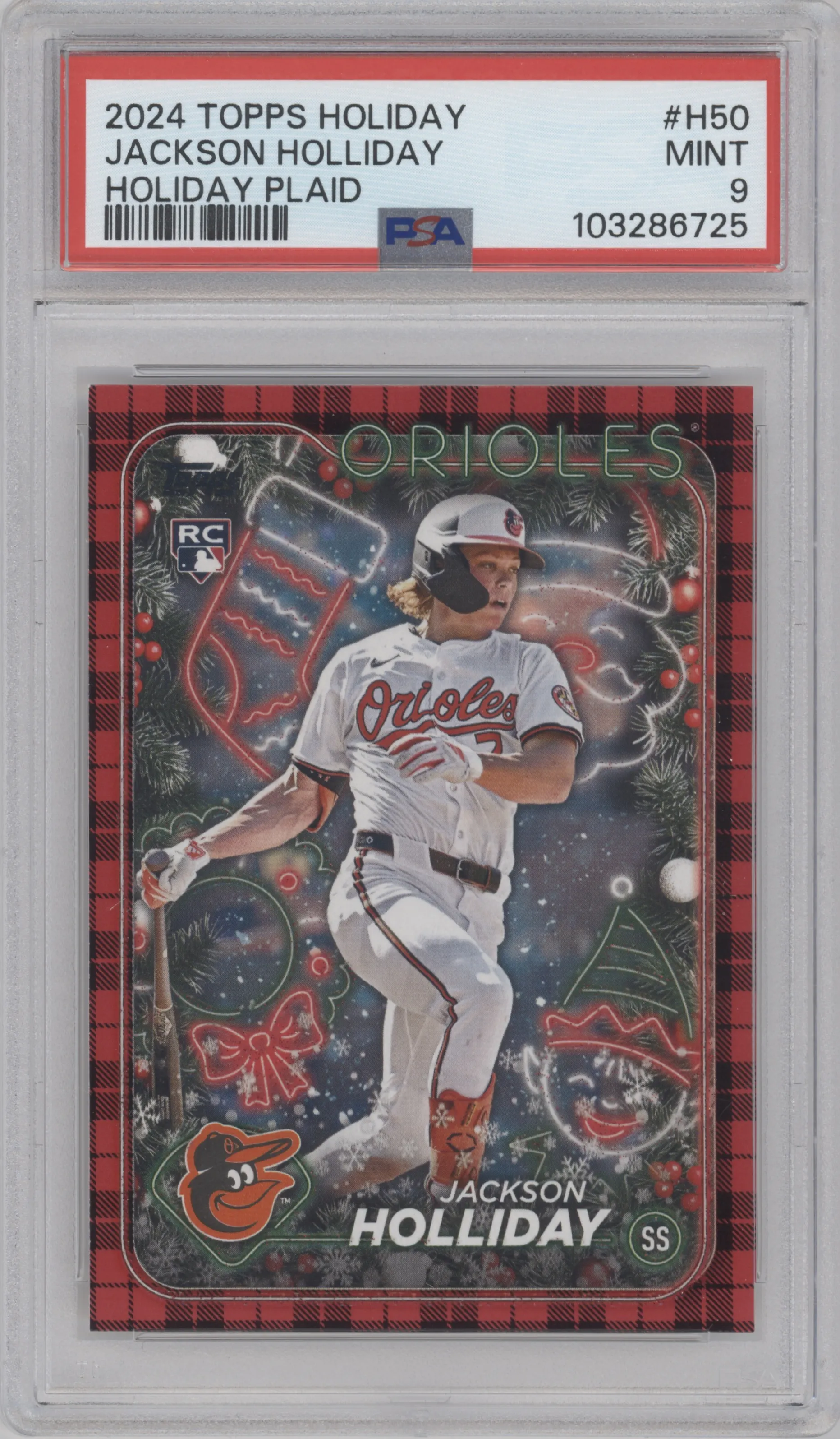 2024 Topps Holiday Jackson Holliday Plaid PSA 9
