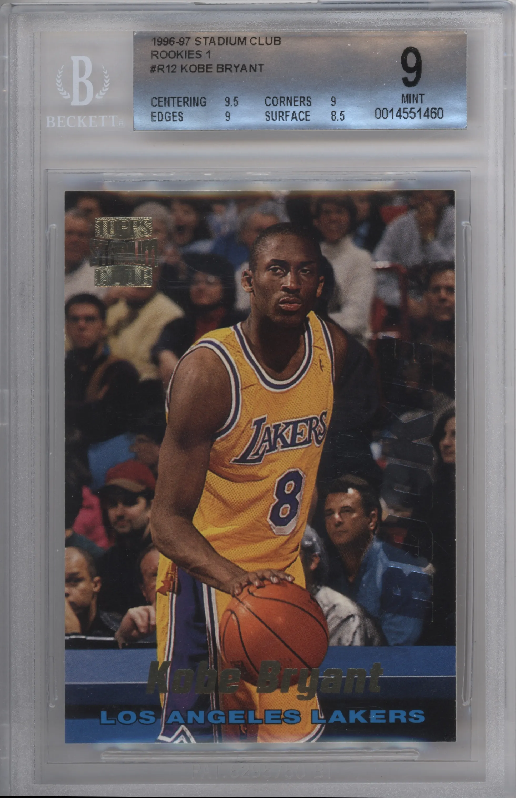 1996 Stadium Club Rookie Kobe Bryant #R12 BGS 9