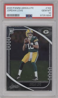 Jordan Love from the 2020 Panini Absolute set graded by PSA and given an overall grade of 10.