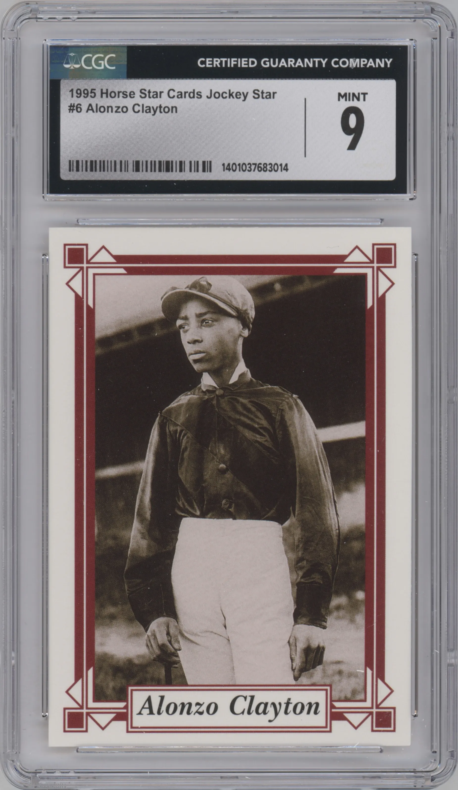 Alonzo Clayton from the 1995 Jockey Star set graded by CSG and given an overall grade of 9.