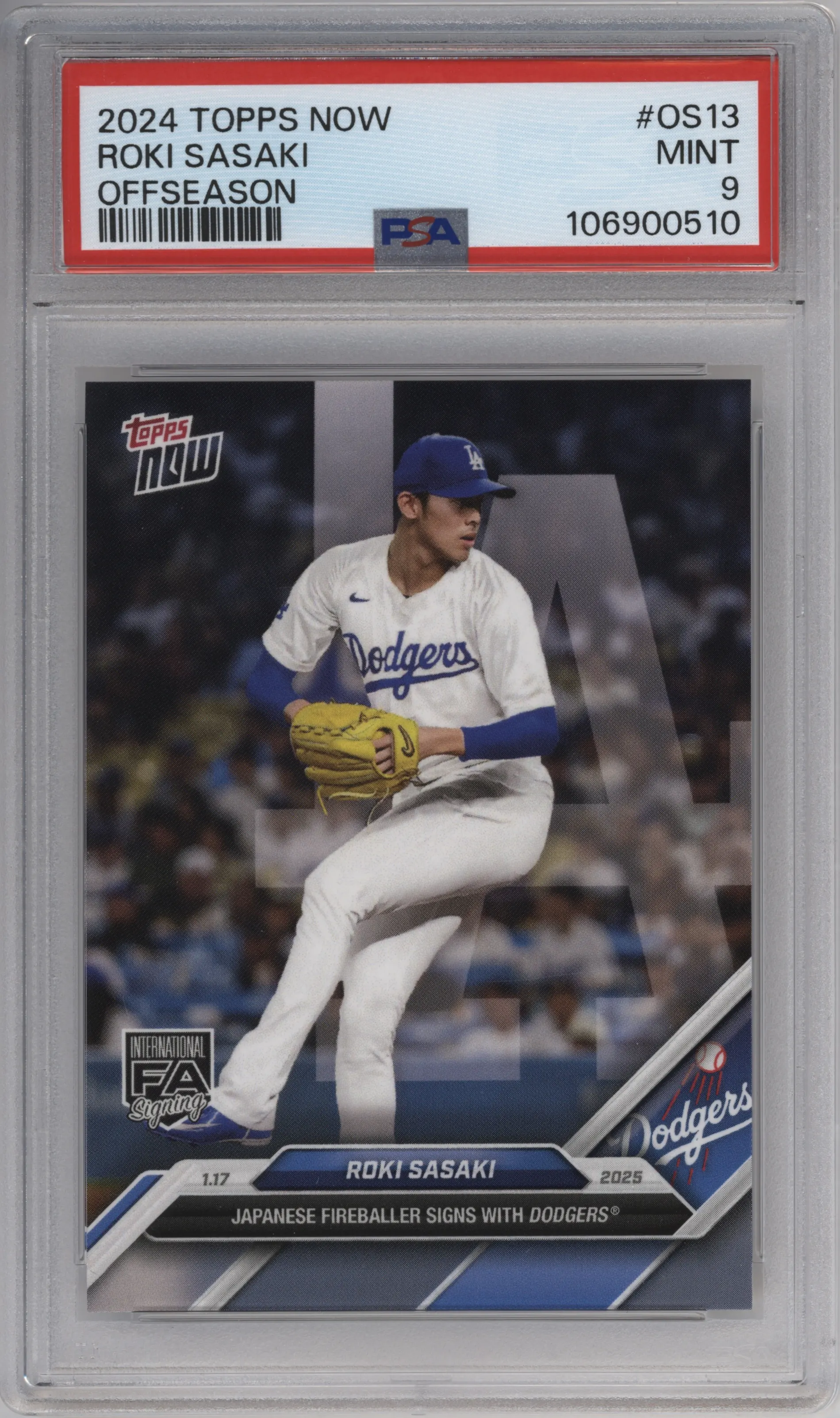 2024 Topps Now Off-Season Roki Sasaki PSA 9