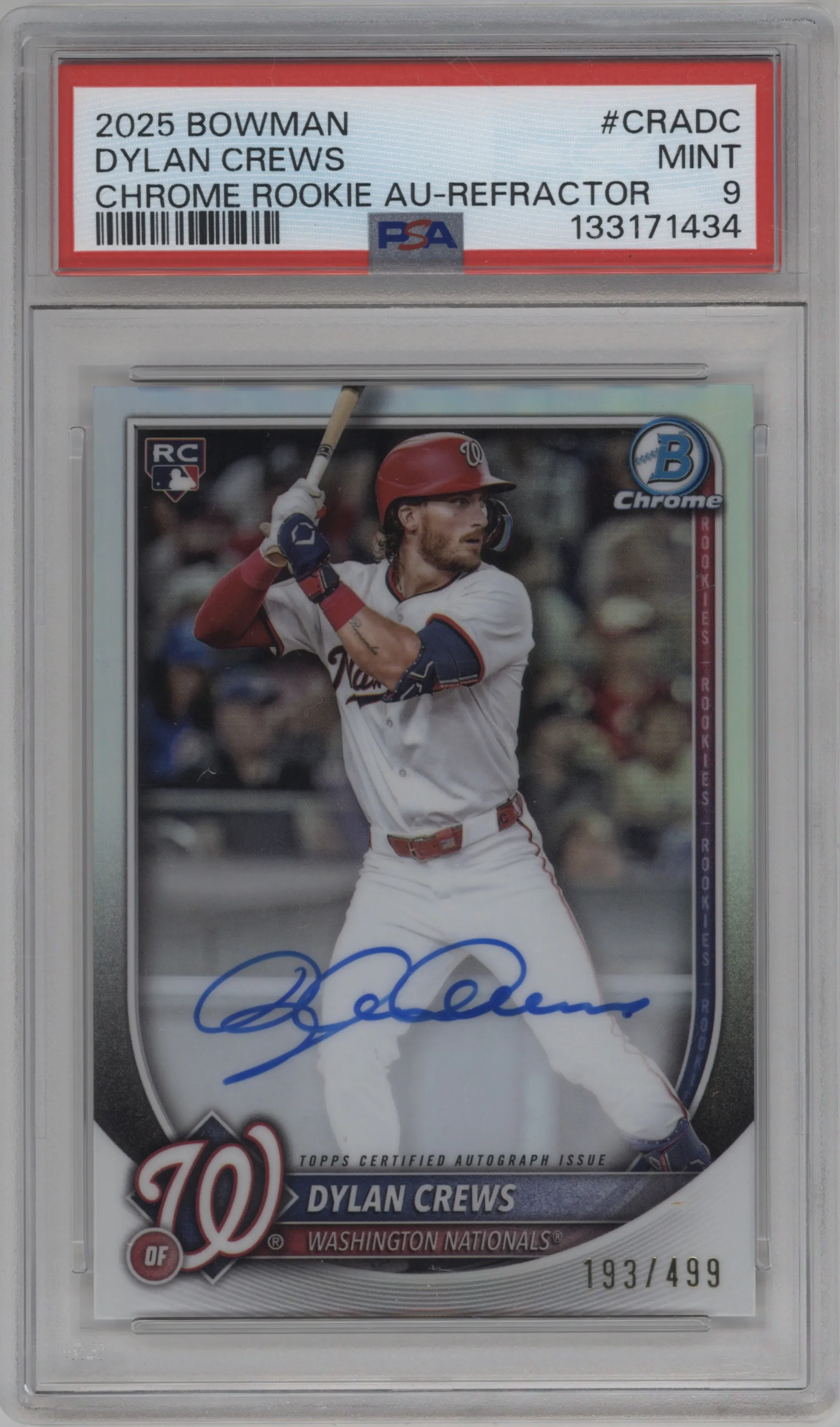 2025 Bowman Chrome Rke.Auto Dylan Crews Refractor PSA 9
